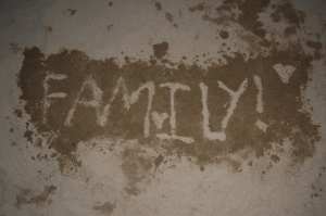 Rebekah's sand art with the word 'family'